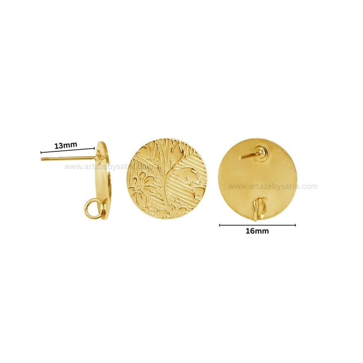 Floral (Shine )Round Metal Base Earring Stud | Size : 16mm | Qty : 6pcs | EF35