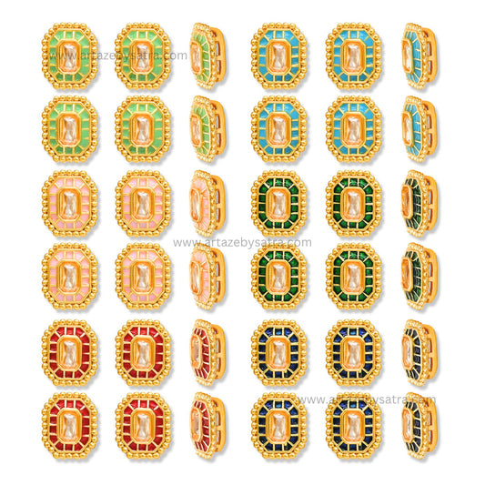 Rectangle with Cut Corners Meenakari Kundan Beads | Size : 12mm | Qty : 12pcs | MK45