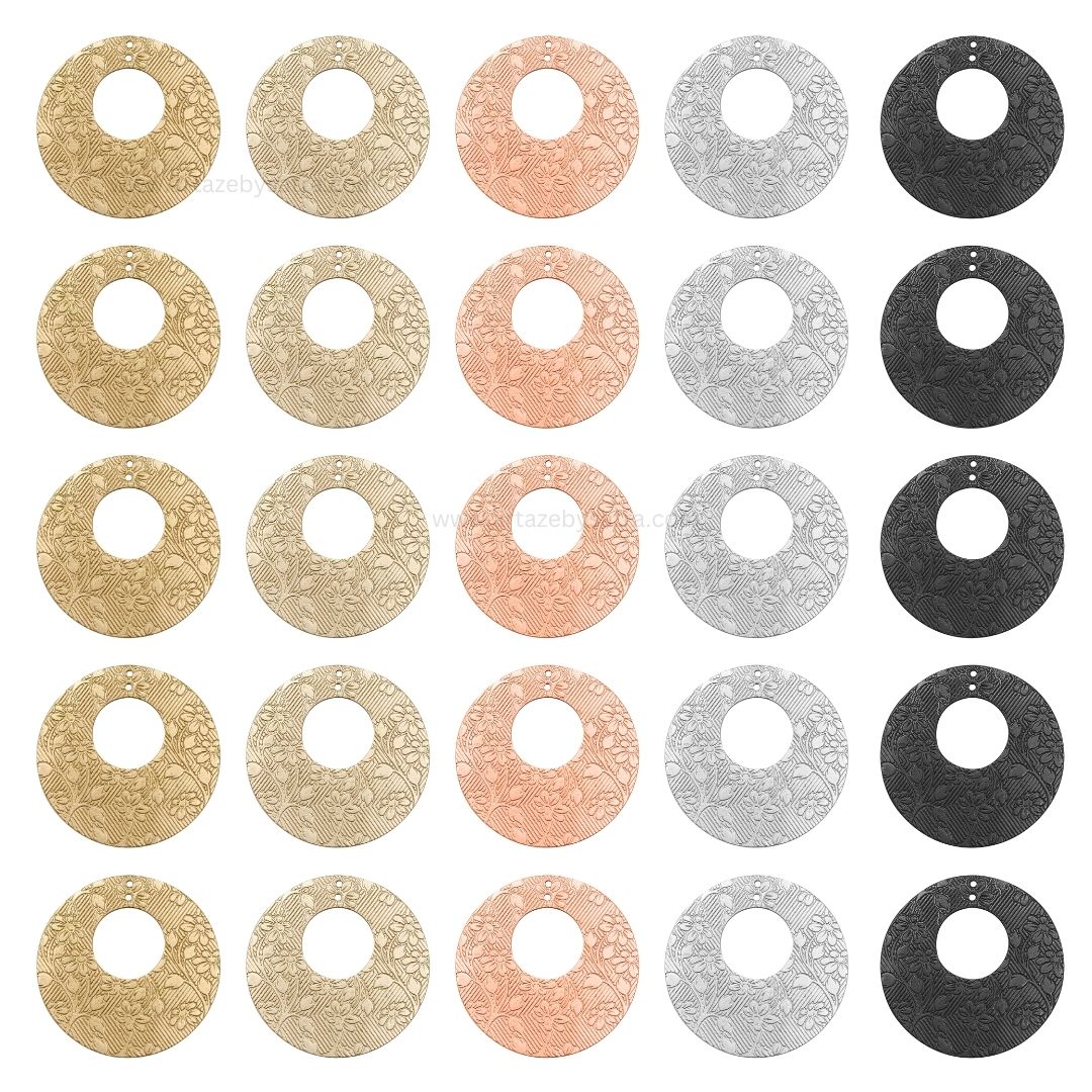 2 Loop Round Floral Matt Finish Metal Art | Size : 40mm | Qty : 10pcs | MF21