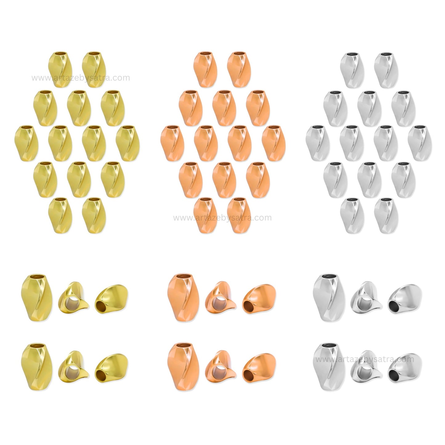 Twisted Tube Light Weight Brass Beads | High Quality Plated | Size : 10mm | Qty : 10pcs