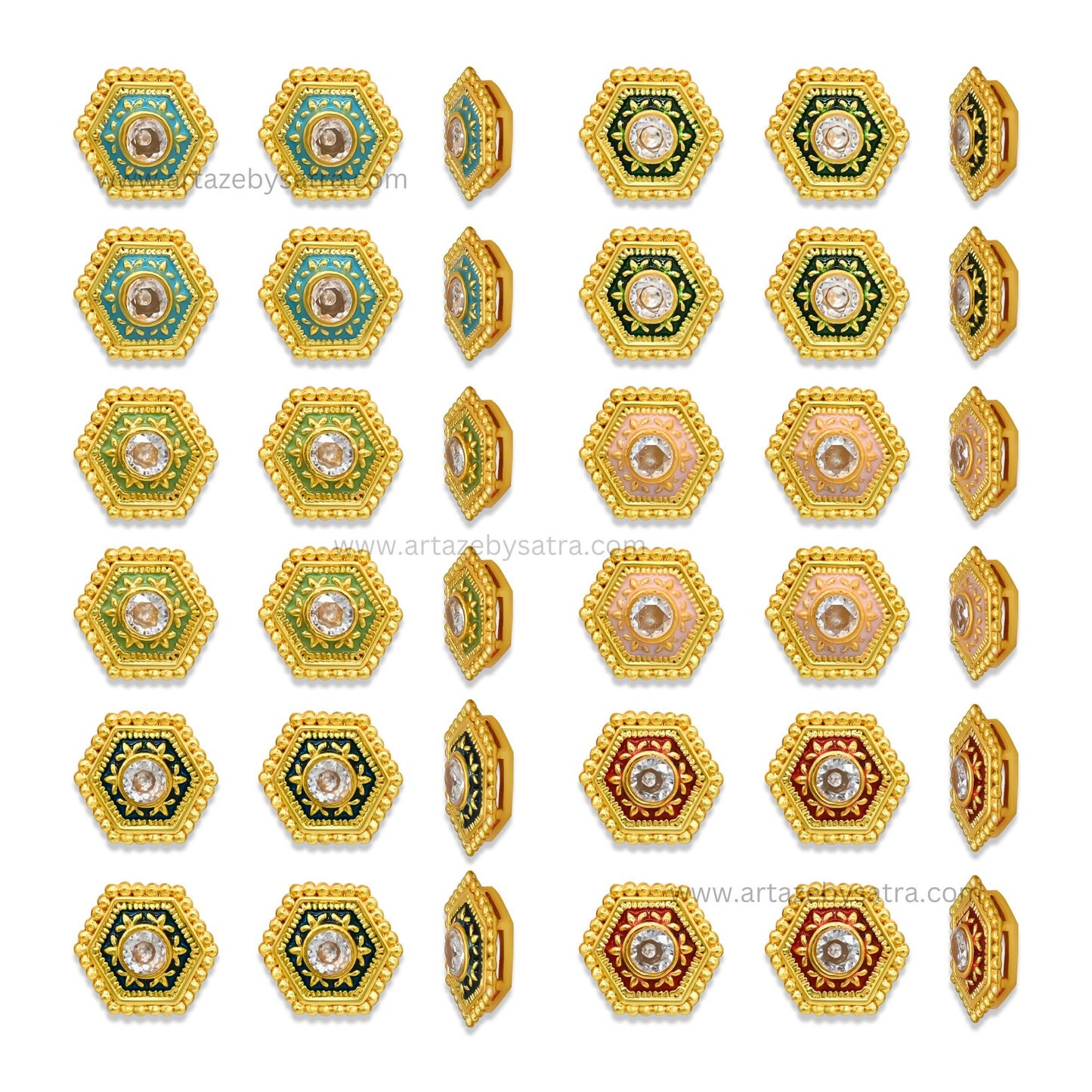 Hexagon Meenakari Kundan Beads | Size : 12mm | Qty : 12pcs | MK33