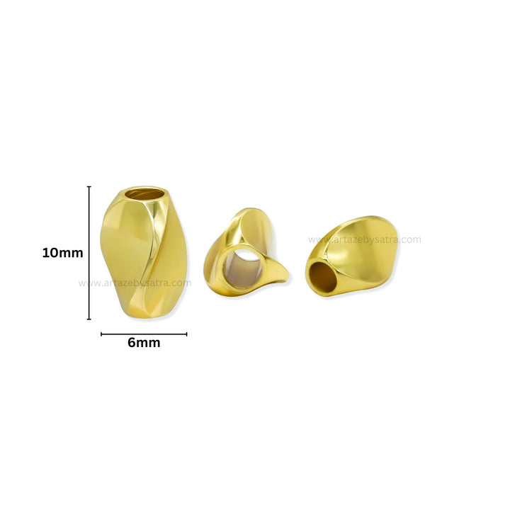 Twisted Tube Light Weight Brass Beads | High Quality Plated | Size : 10mm | Qty : 10pcs