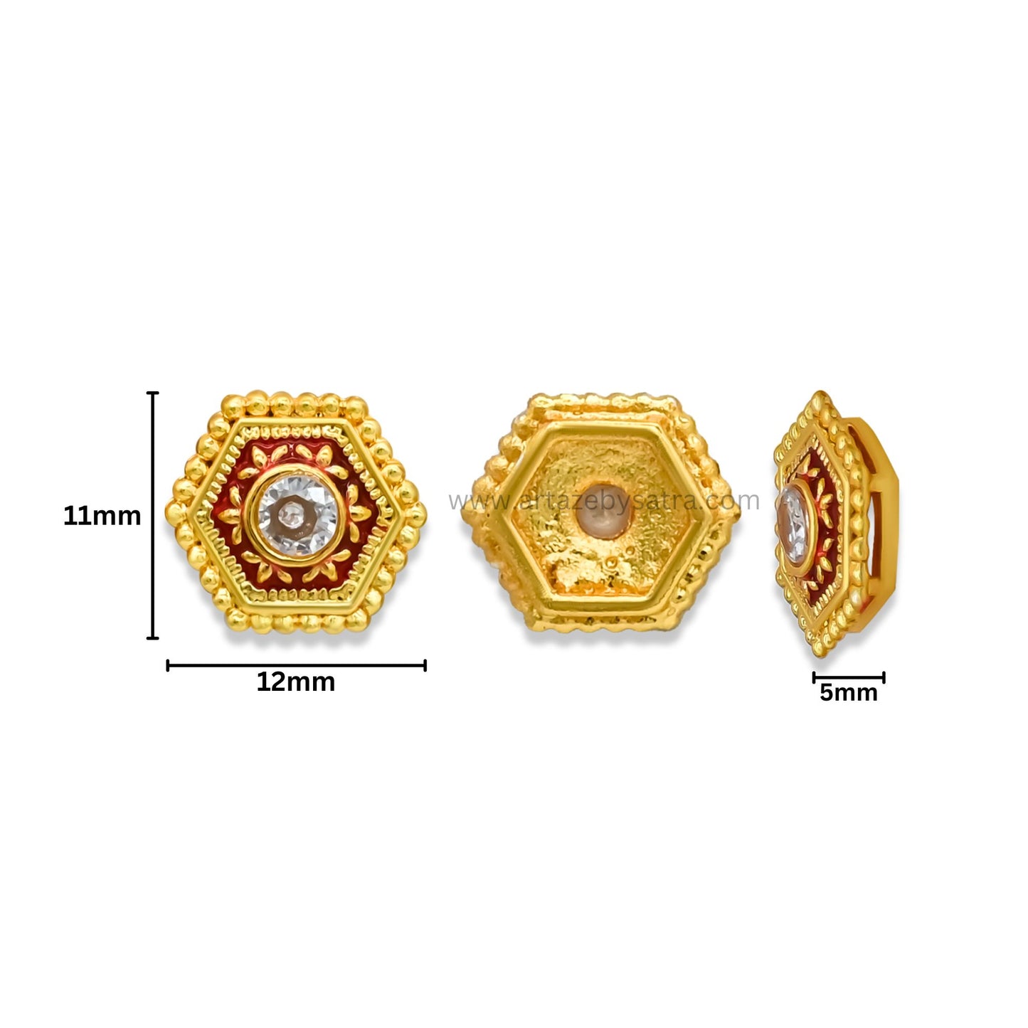 Hexagon Meenakari Kundan Beads | Size : 12mm | Qty : 12pcs | MK33