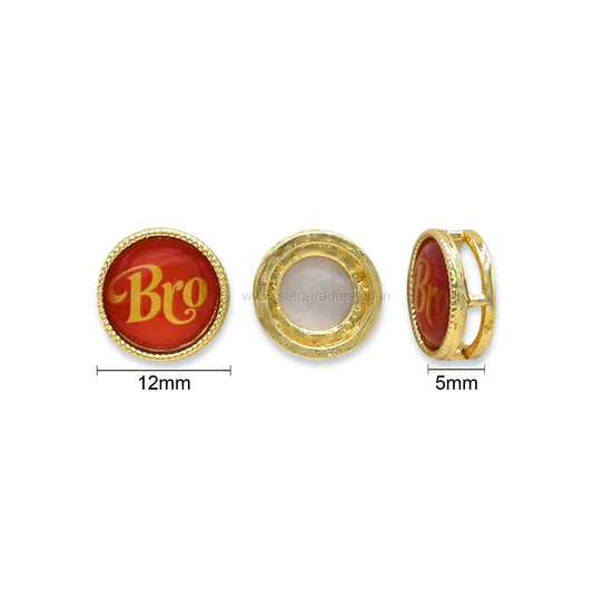 Gold Plated “Bro” Round Slider Charms | Size : 12mm | Qty : 12pcs | MKB114