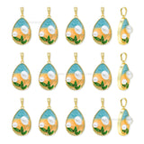 Gold Filled Enamel Beach Scene Teardrop Pendant with Pearl | Qty : 1pc | Size : 33mm