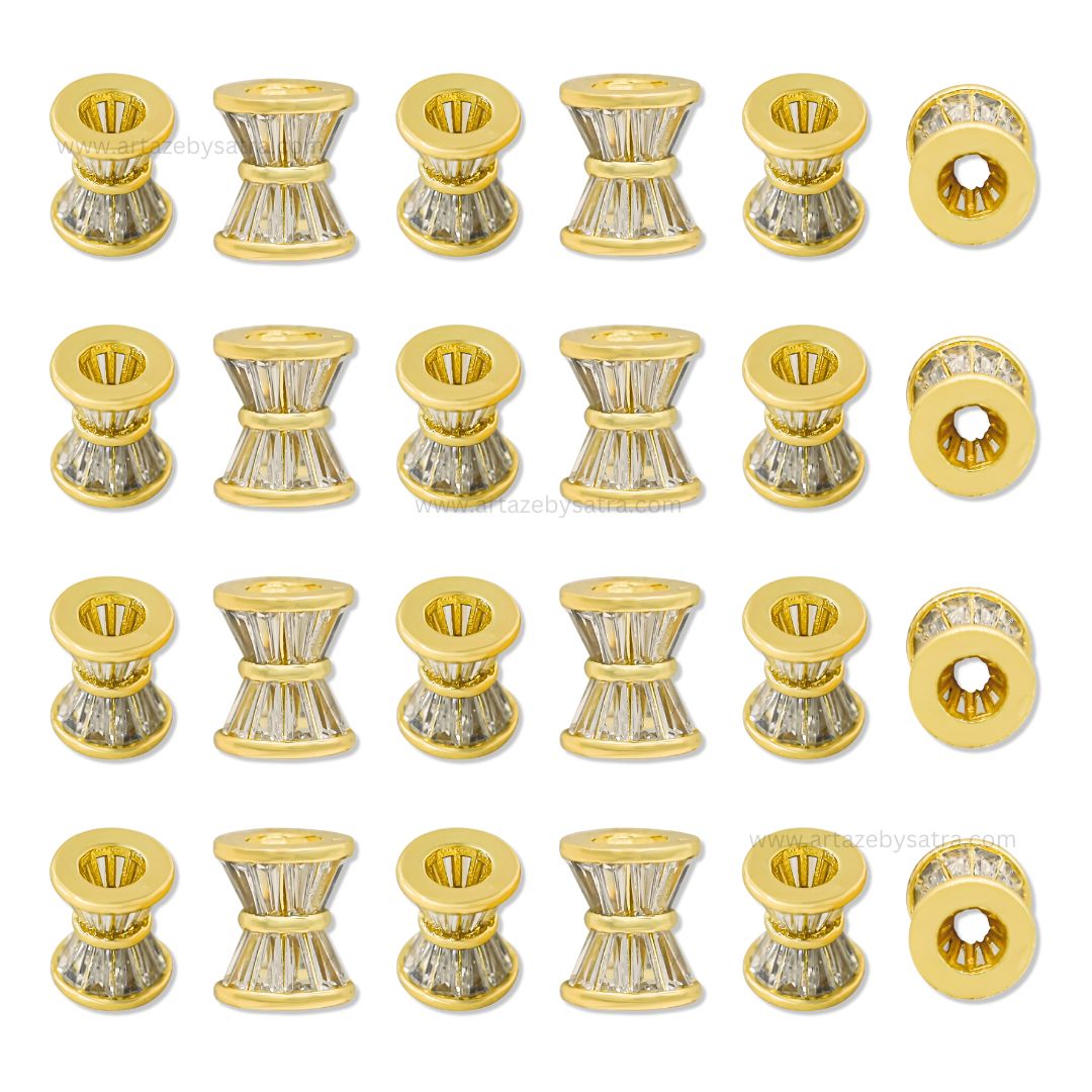 Elegant Gold Spacer Beads with Baguette Crystals | Size : 10mm | Qty : 1pc