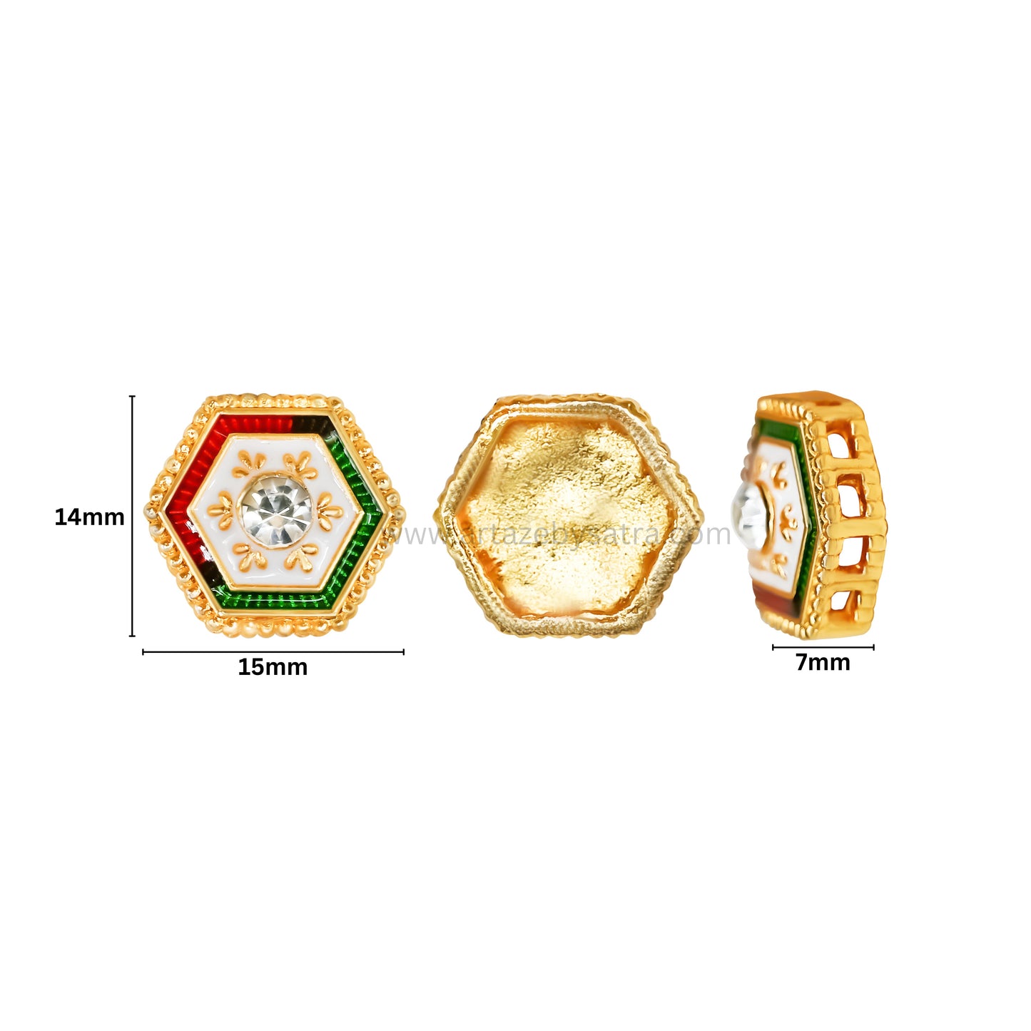 Hexagon Meenakari Kundan Beads | Size : 13mm | Qty : 12pcs | MK47