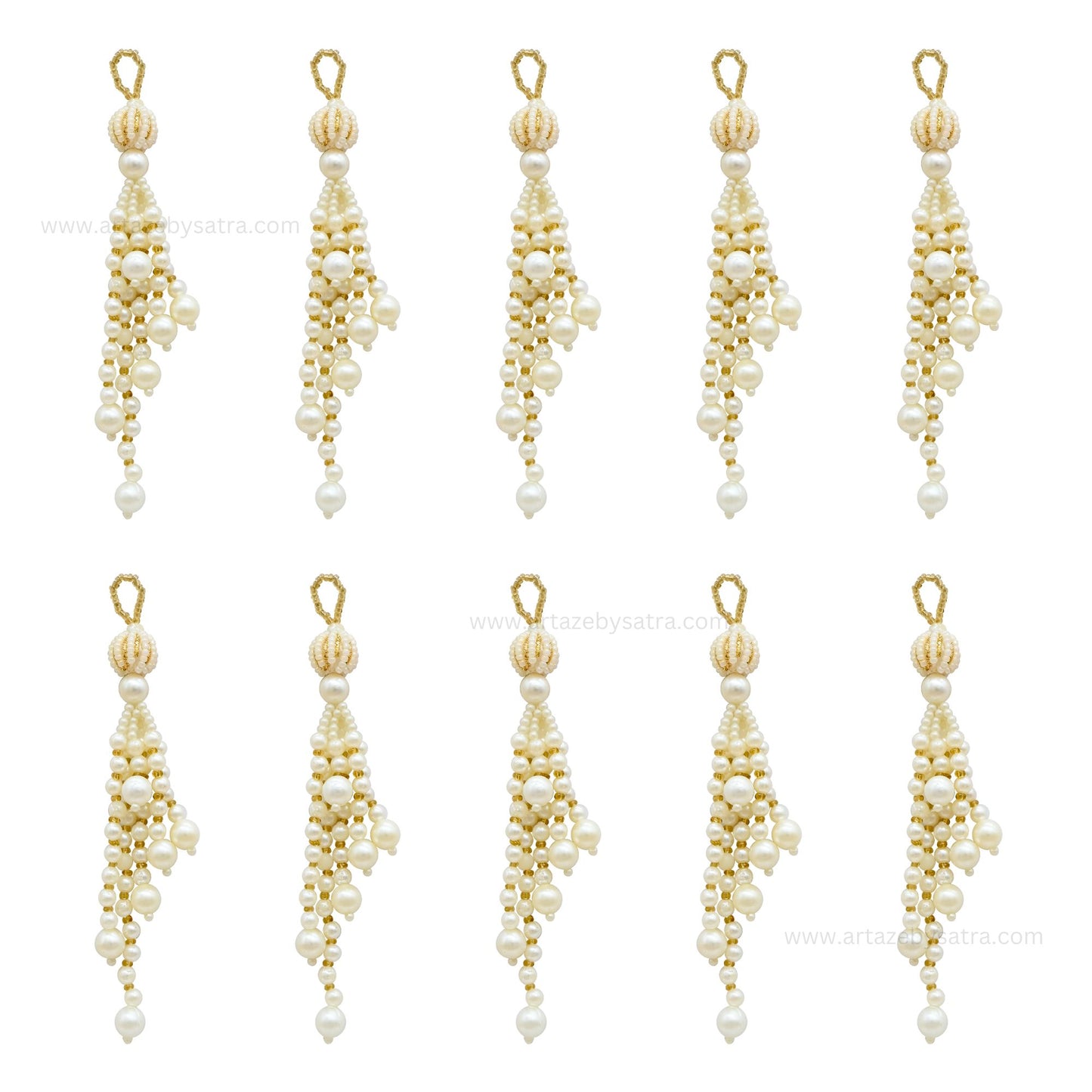 Ivory Pearl & Gold Bead Tassels | Size : 6inch | Qty : 5pcs | T19