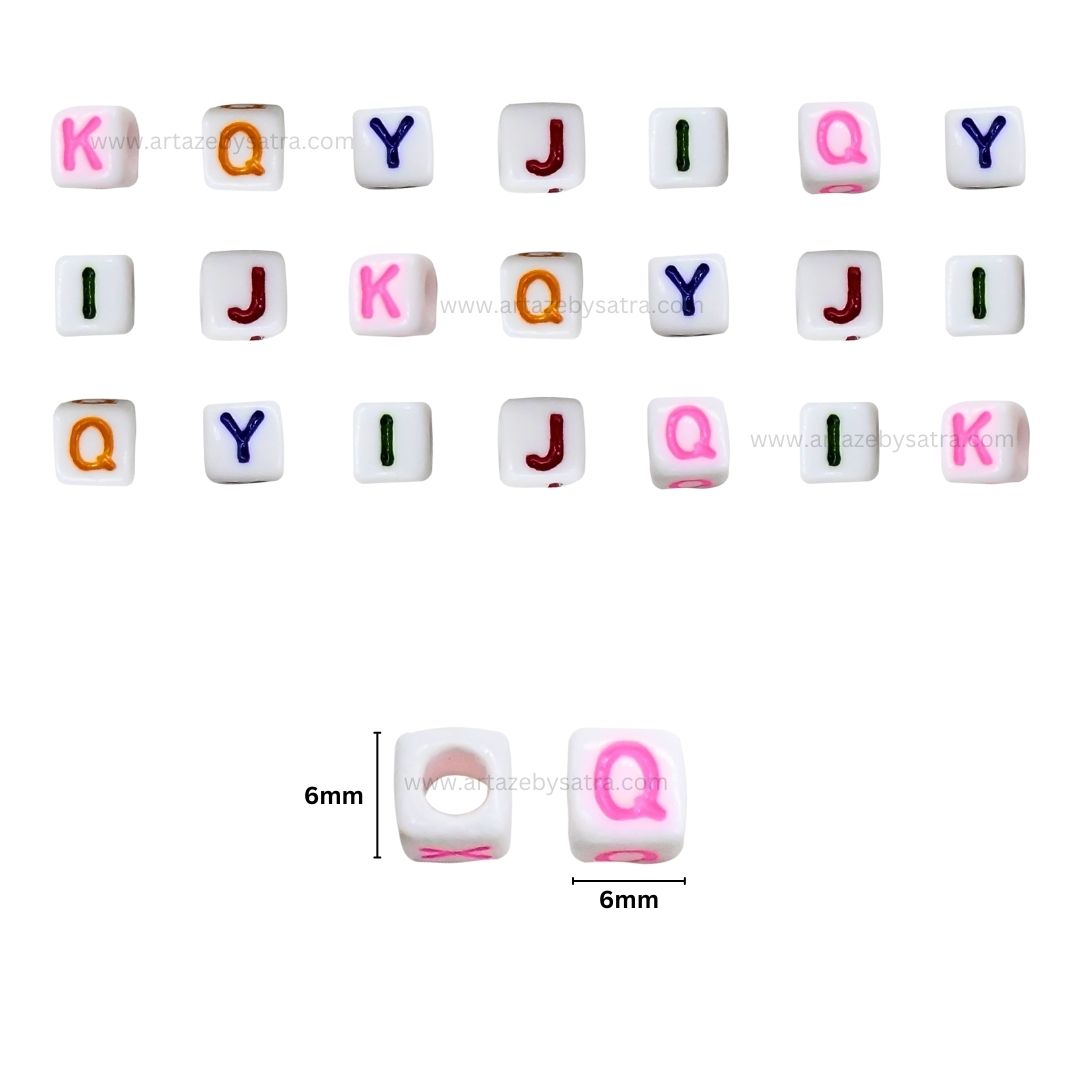 Alphabet Pastel Plastic Beads  | Size : 6mm | PB119