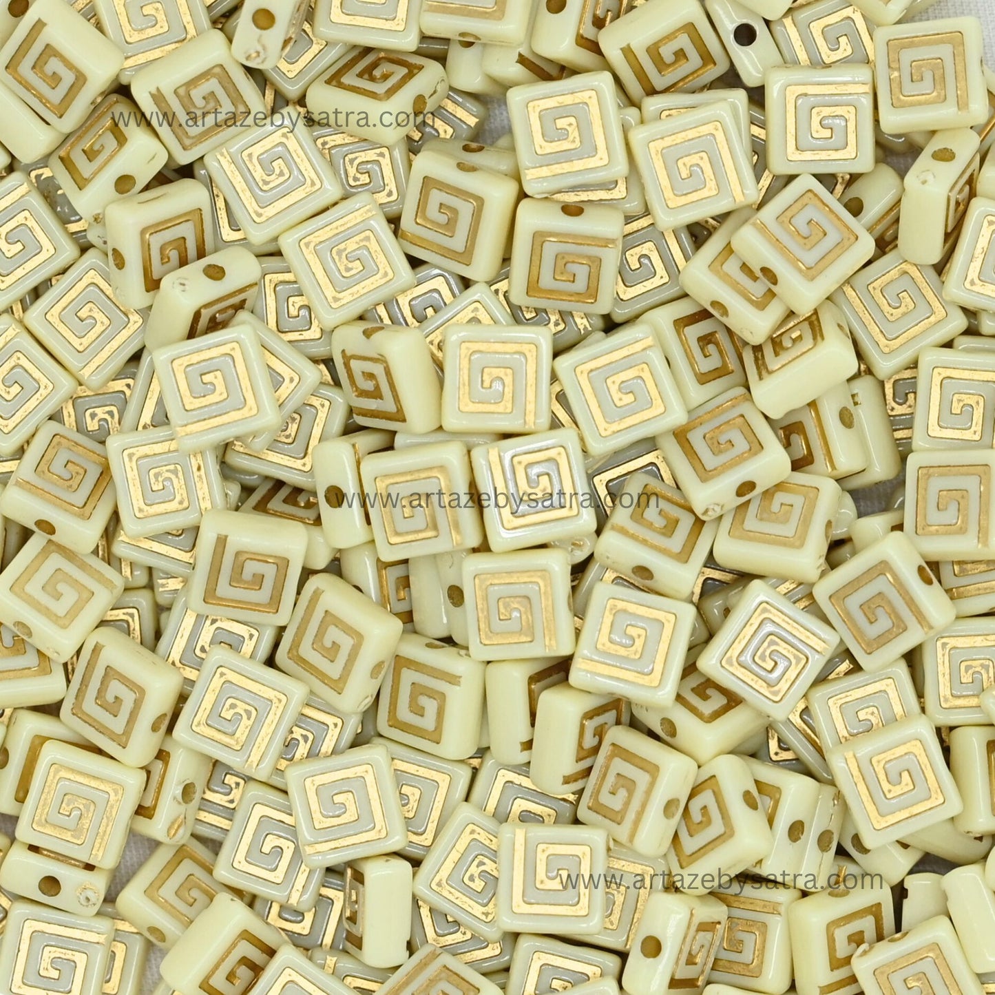 Square Cube Beads with Gold Spiral Pattern | Size : 8mm | PB196
