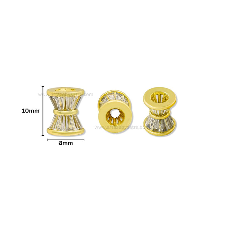 Elegant Gold Spacer Beads with Baguette Crystals | Size : 10mm | Qty : 1pc