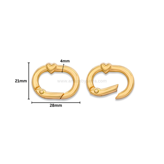 Oval with Heart Alloy Spring Gate Carabiners | Size : 28mm | Qty : 6pcs | BF124