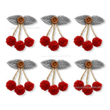 Triple Cherry Pom-Pom Appliques | Size : 50mm | Qty : 6pcs