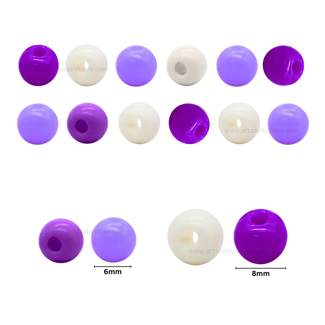 Purple Shade Round Pastel Plastic Beads | Size : 6mm, 8mm | PB124