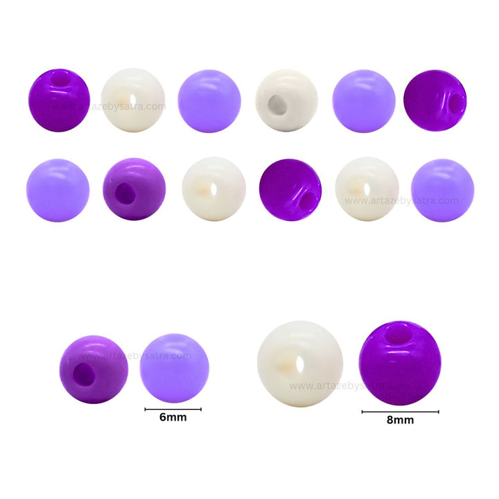 Purple Shade Round Pastel Plastic Beads | Size : 6mm, 8mm | PB124