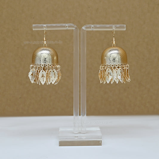 Golden Jhumkas with Classic Leaf Tassels | Qty : 2pcs-1pair | EF86