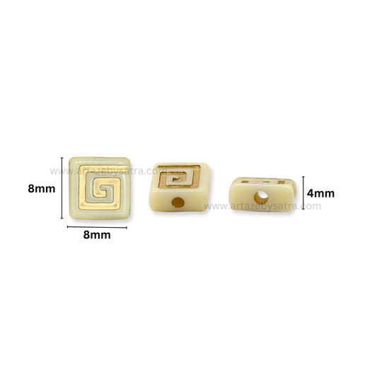 Square Cube Beads with Gold Spiral Pattern | Size : 8mm | PB196