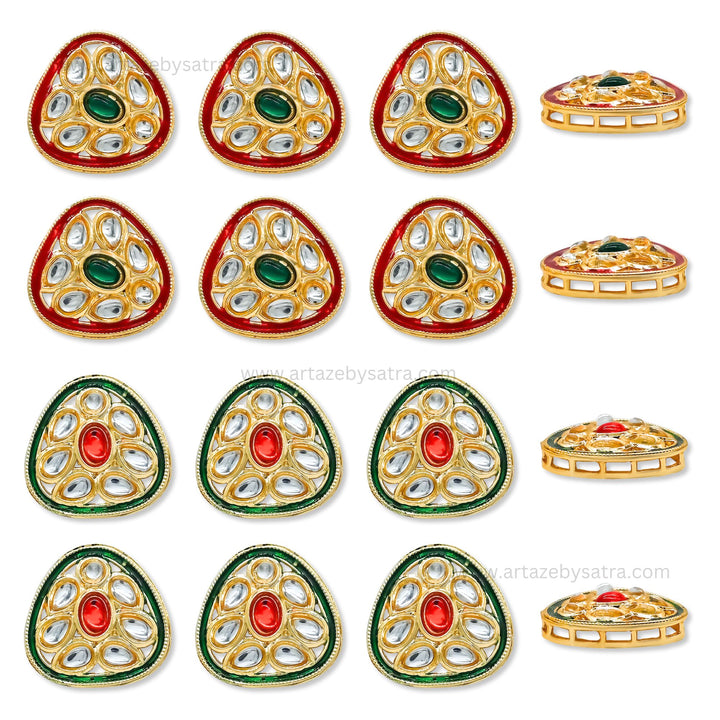 Triangle Meenakari Kundan Beads | Size : 23mm | Qty : 6pcs
