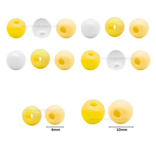 Yellow Shade Round Pastel Plastic Beads | Size : 6mm, 10mm | PB123