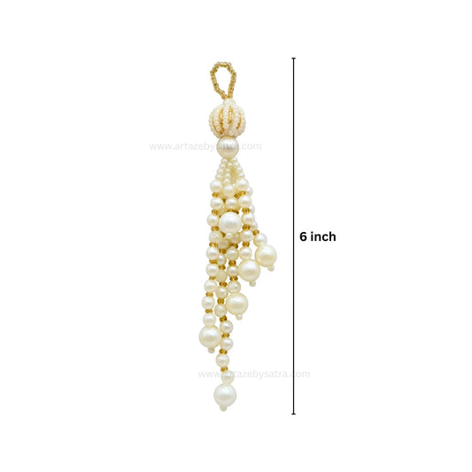 Ivory Pearl & Gold Bead Tassels | Size : 6inch | Qty : 5pcs | T19