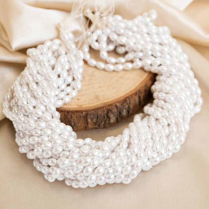 Oval Shape 2 Hole Pearl Beads | Size : 4mm | Qty : 1 Bunch (Approx 1200pcs) | PC65