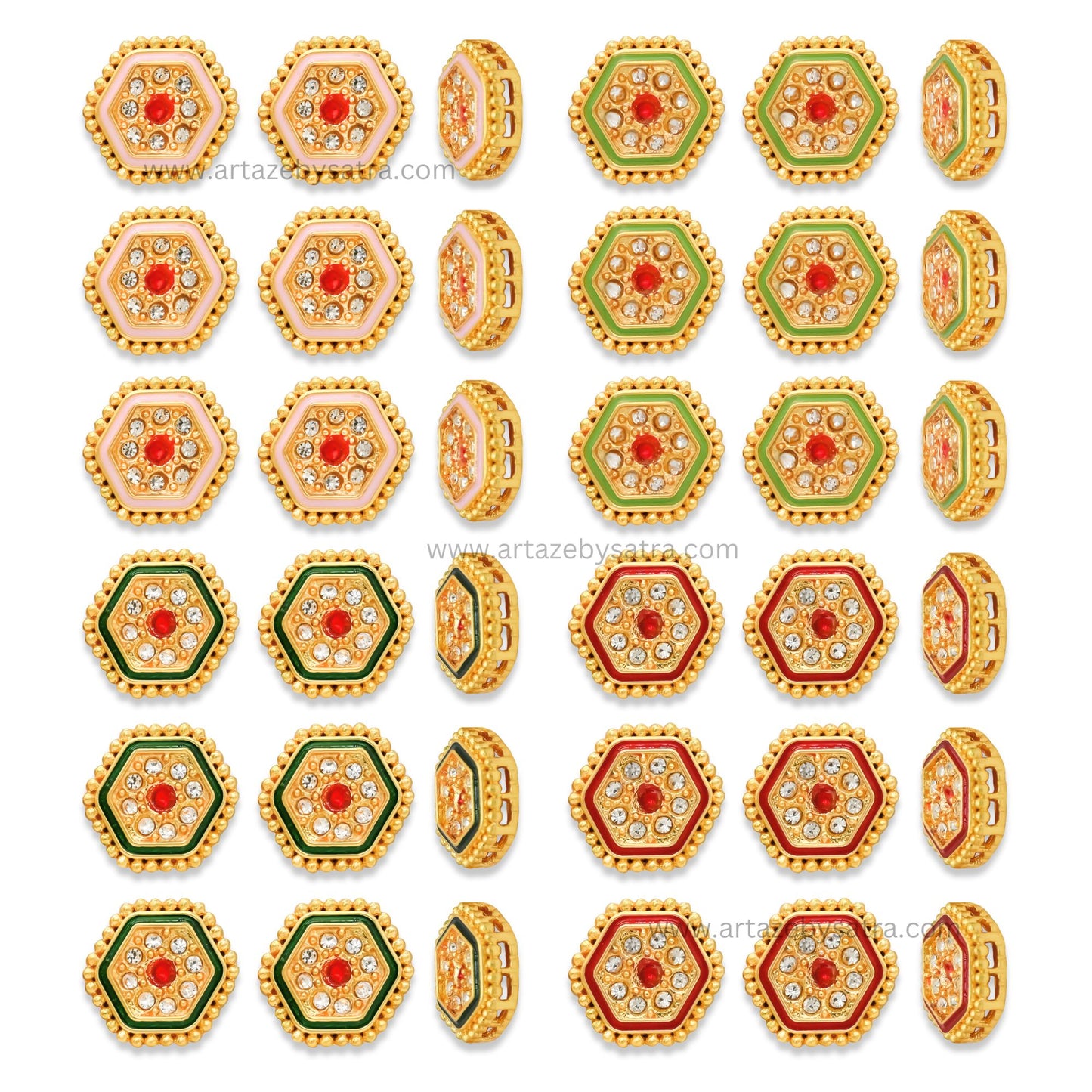 Hexagon Meenakari Kundan Beads | Size : 14mm | Qty : 12pcs | MK27