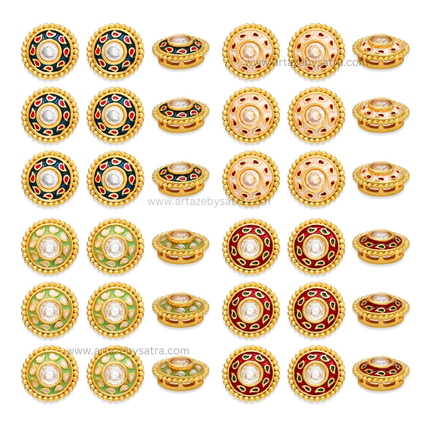 Round Shape  Meenakari Kundan Beads | Size : 12mm | Qty : 12pcs | MK29
