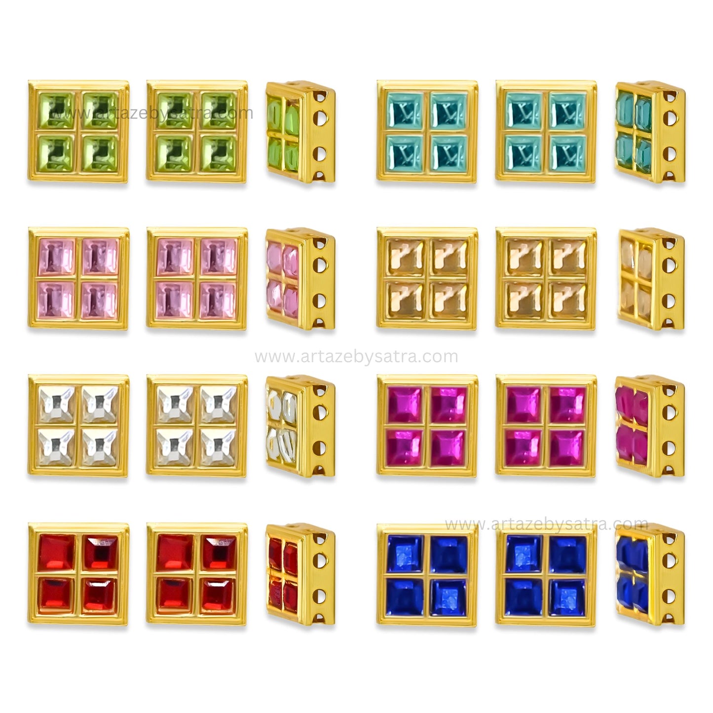 Square Shape Meenakari Kundan Beads | Size : 10mm | Qty : 12pcs | MK32