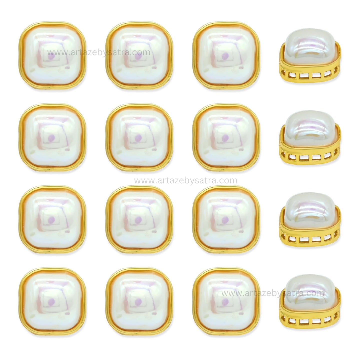 Square Shape MOP Meenakari Kundan Beads | Size : 16mm | Qty : 12pcs | MK37