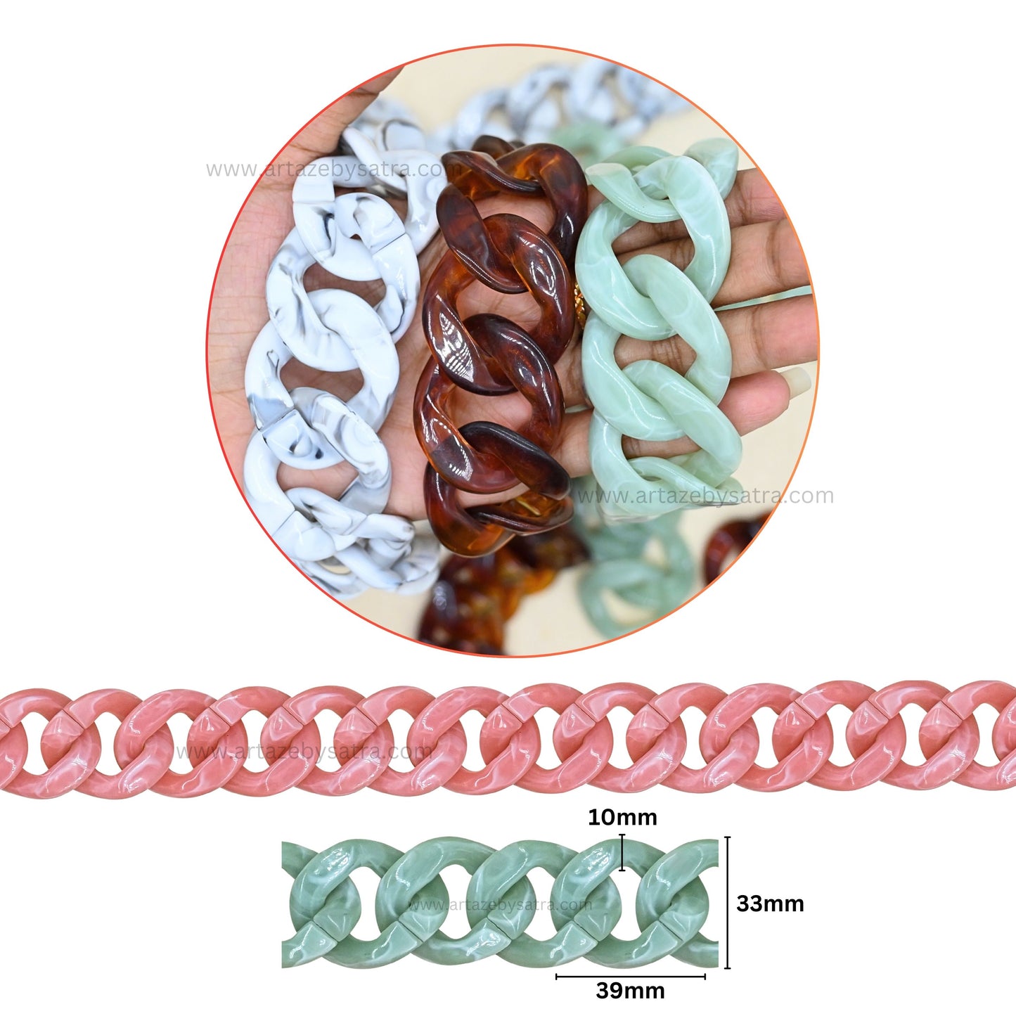 Matte Translucent Acrylic Chain | Size : 33mm | Qty : 1mtr | AC01