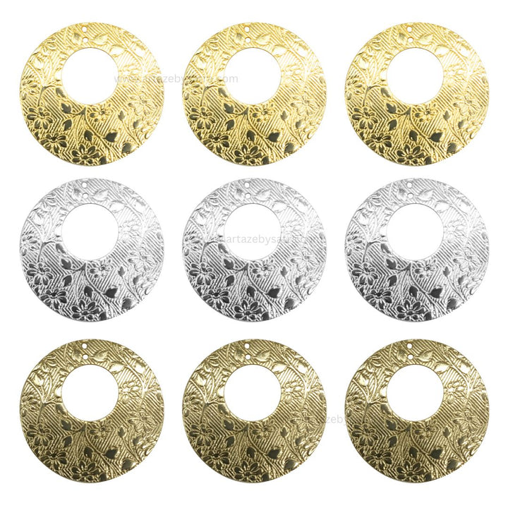 2 Loop Round Floral Shiny Finish Metal Art | Size : 40mm | Qty : 10pcs | MA369