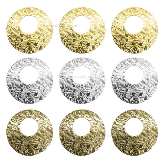 2 Loop Round Floral Shiny Finish Metal Art | Size : 40mm | Qty : Qty : 100g | MF10