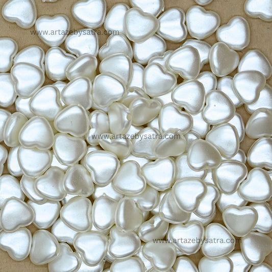 White Smooth Heart Plastic Pearl Beads | PPB115