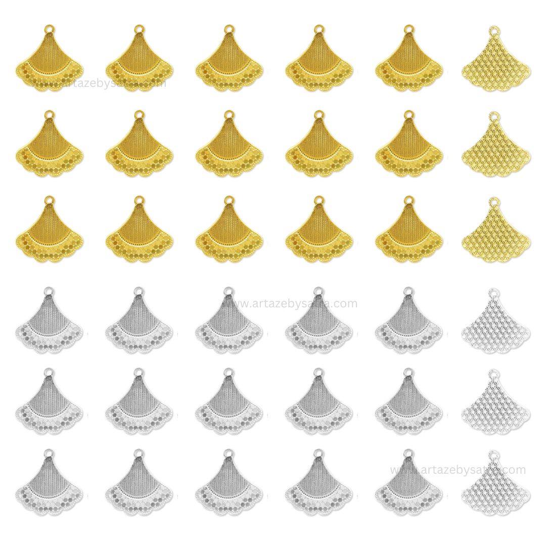 Fan Shaped Brass Charms | High Quality | Size : 16mm | Qty : 6pcs
