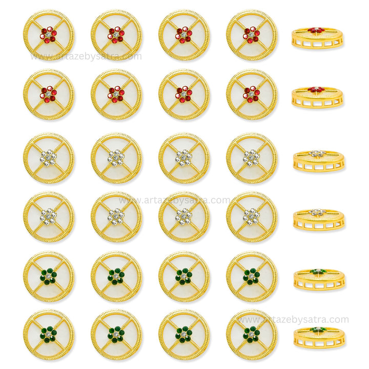 Gold Round Meenakari Kundan Beads | Size : 20mm | Qty : 6pcs