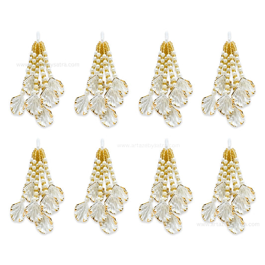 White Petal & Gold Bead Tassels | Size : 80mm | Qty : 10pcs | T21