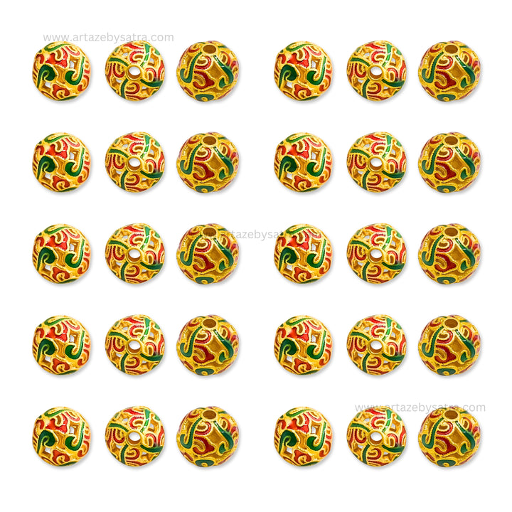 Brass Multicolor Enamel Charms Beads | High Quality | Size : 10mm | Qty : 4pcs