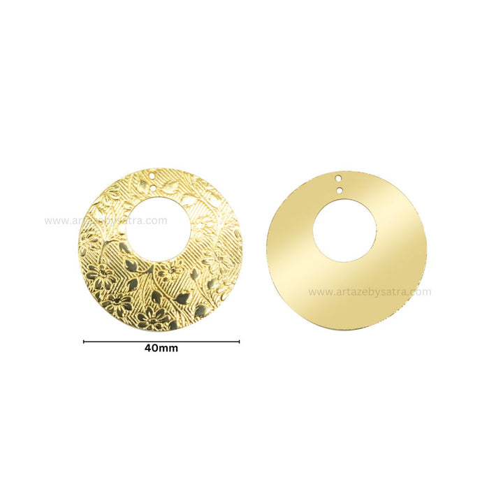2 Loop Round Floral Shiny Finish Metal Art | Size : 40mm | Qty : 10pcs | MA369