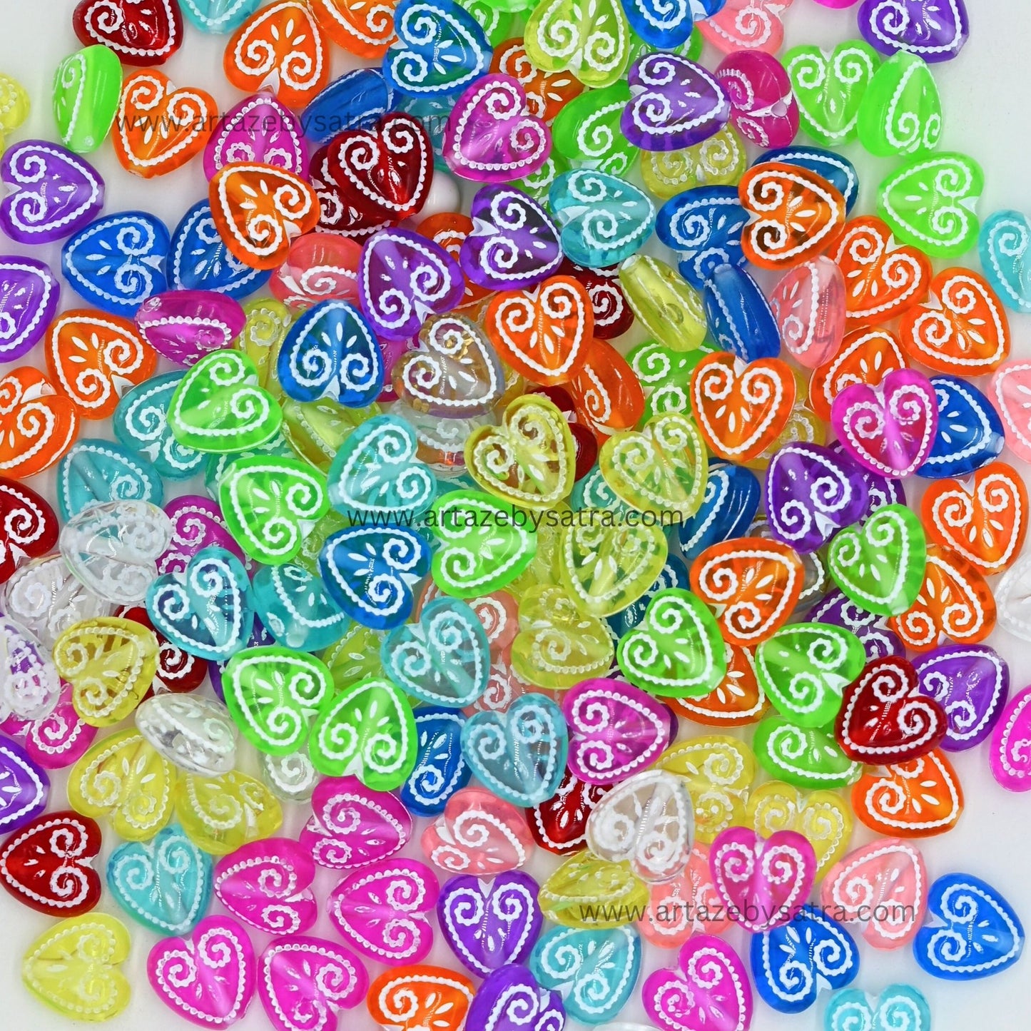 Assorted Color Embossed Heart Beads | PB255