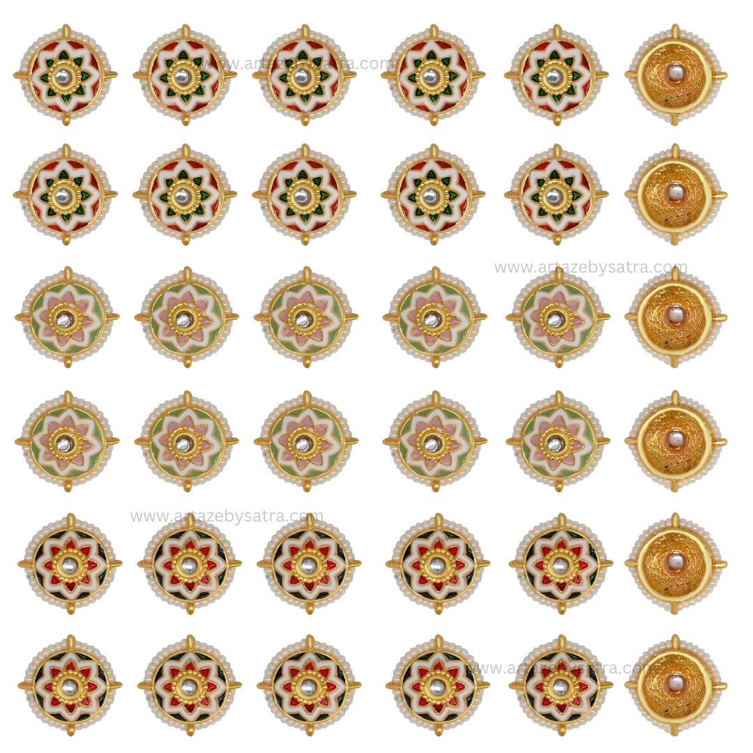 Meenakari Kundan Beads | Size : 17mm | Qty : 12pcs | C-865