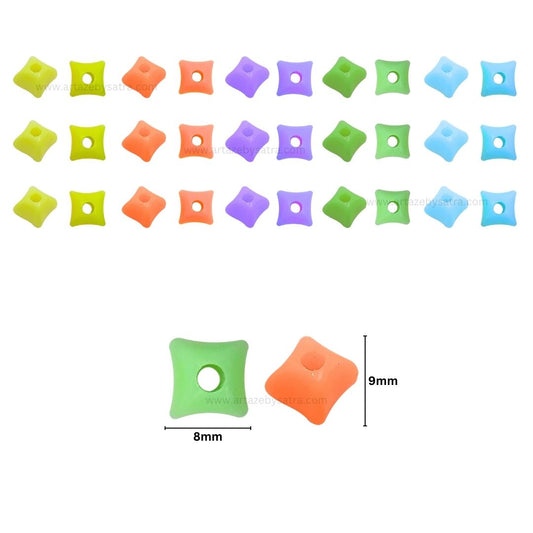 Assorted Square Shape Pastel Plastic Beads | Size : 8mm | PB117