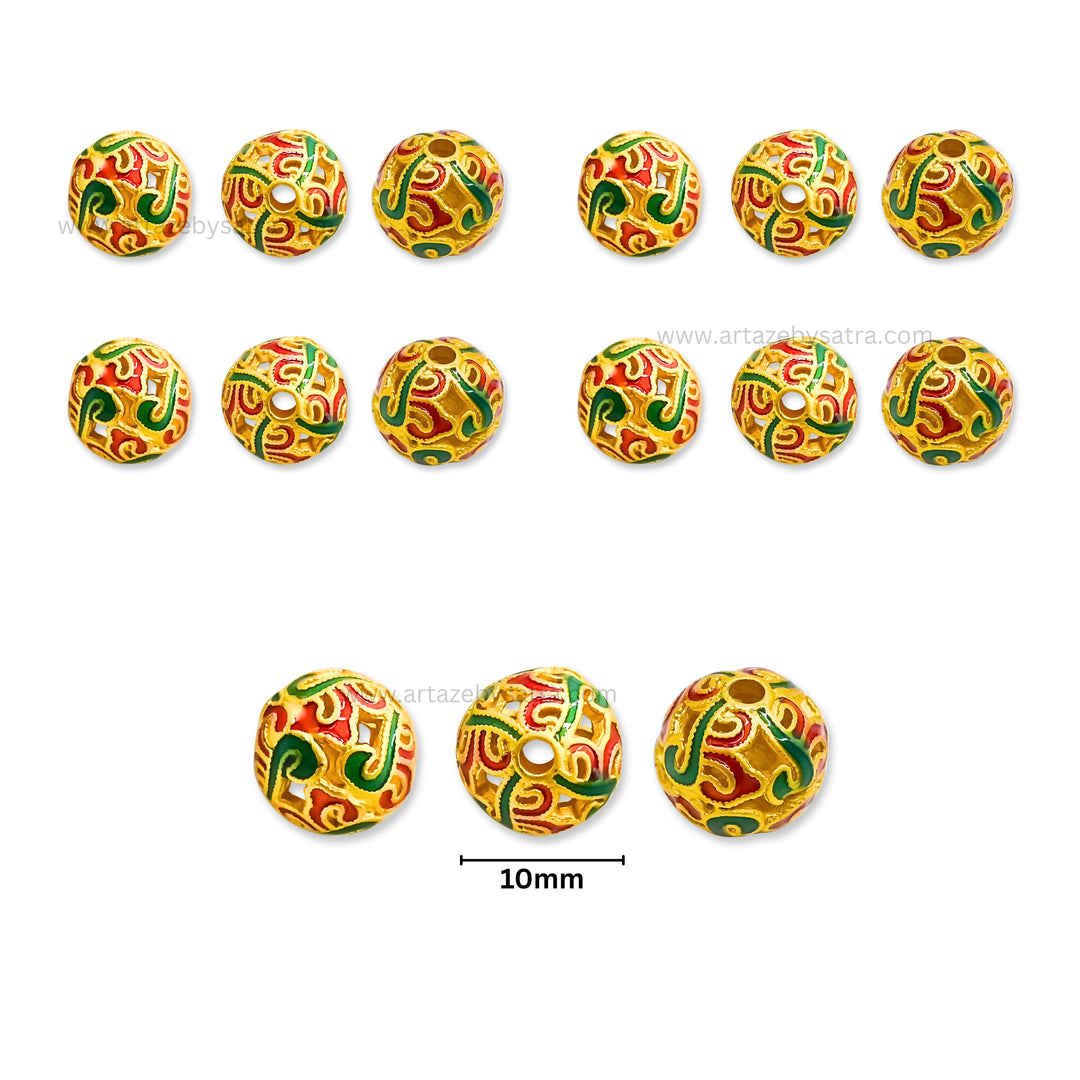 Brass Multicolor Enamel Charms Beads | High Quality | Size : 10mm | Qty : 4pcs