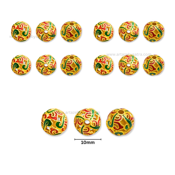 Brass Multicolor Enamel Charms Beads | High Quality | Size : 10mm | Qty : 4pcs