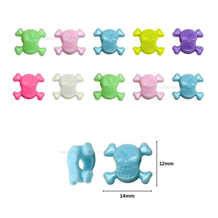 Assorted Big Hole Skull Pastel Plastic Beads | Size: 14mm | PB78