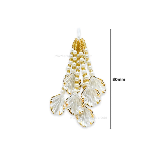 White Petal & Gold Bead Tassels | Size : 80mm | Qty : 10pcs | T21