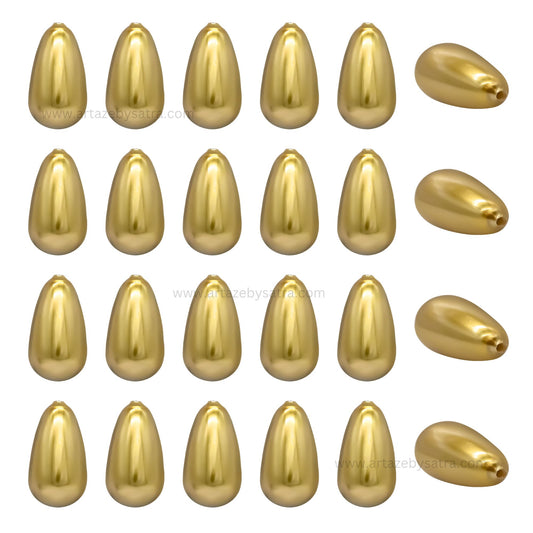 Golden Drop Shape Plastic Beads (1 Hole) | Size : 20mm | Qty : 10pcs | PB203