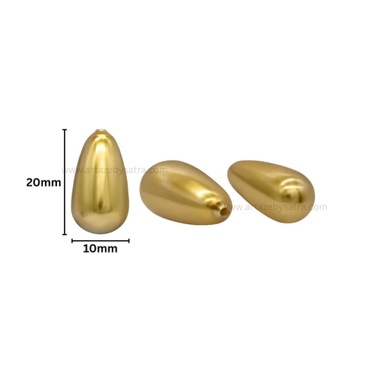 Golden Drop Shape Plastic Beads (1 Hole) | Size : 20mm | Qty : 10pcs | PB203