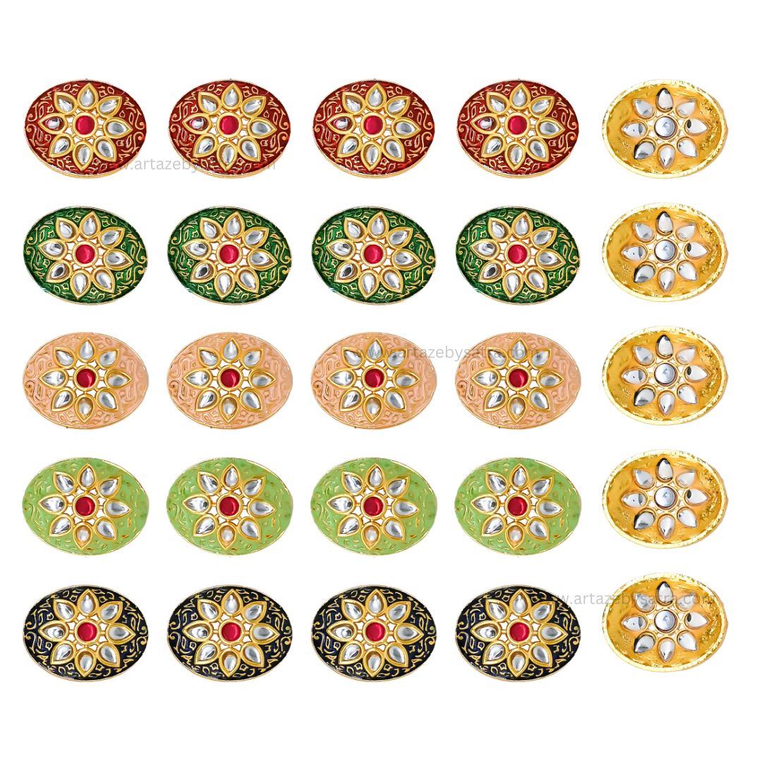 Oval Meenakari Kundan Beads | C-338