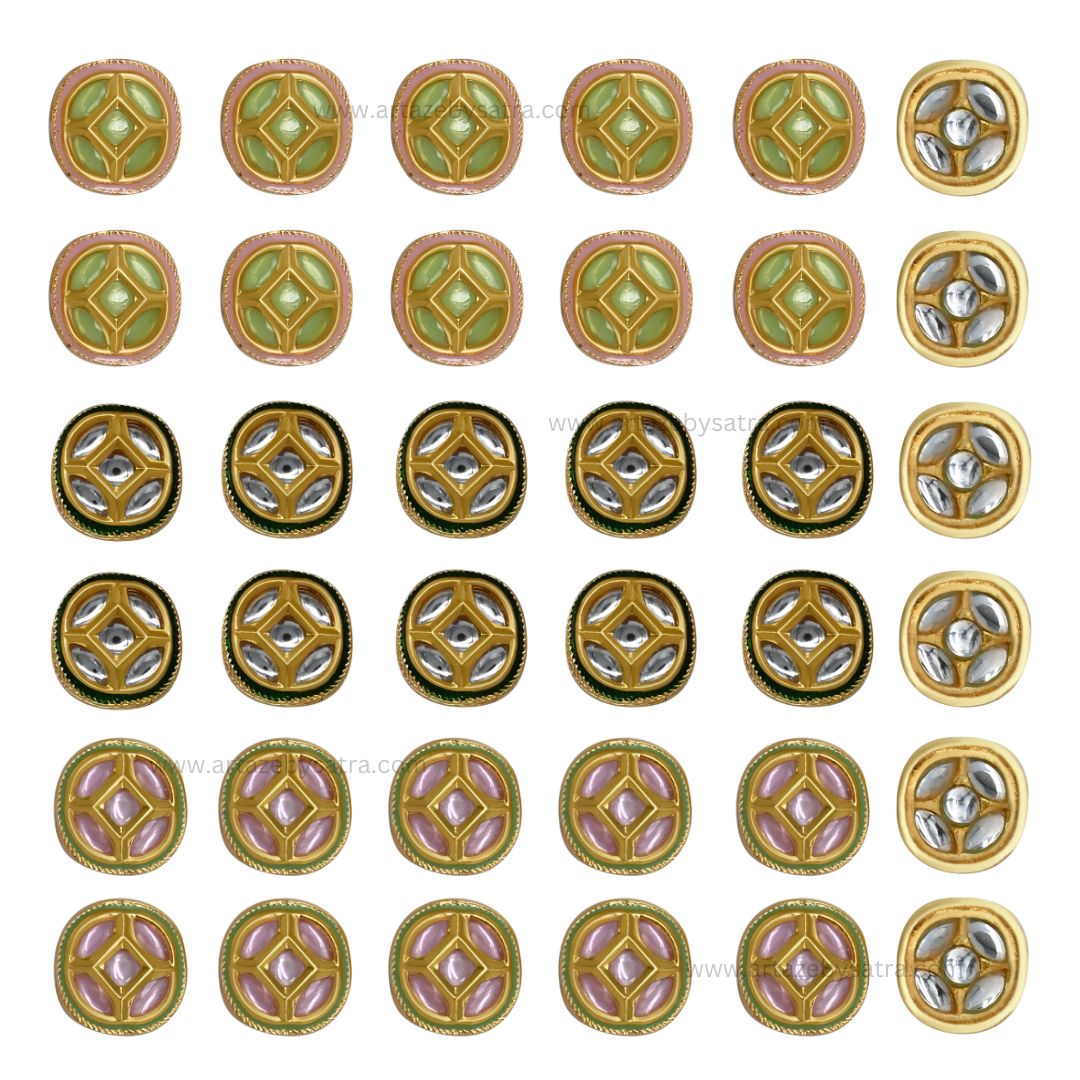 Meenakari Kundan Beads | Size : 15mm | Qty : 12pcs | C-271