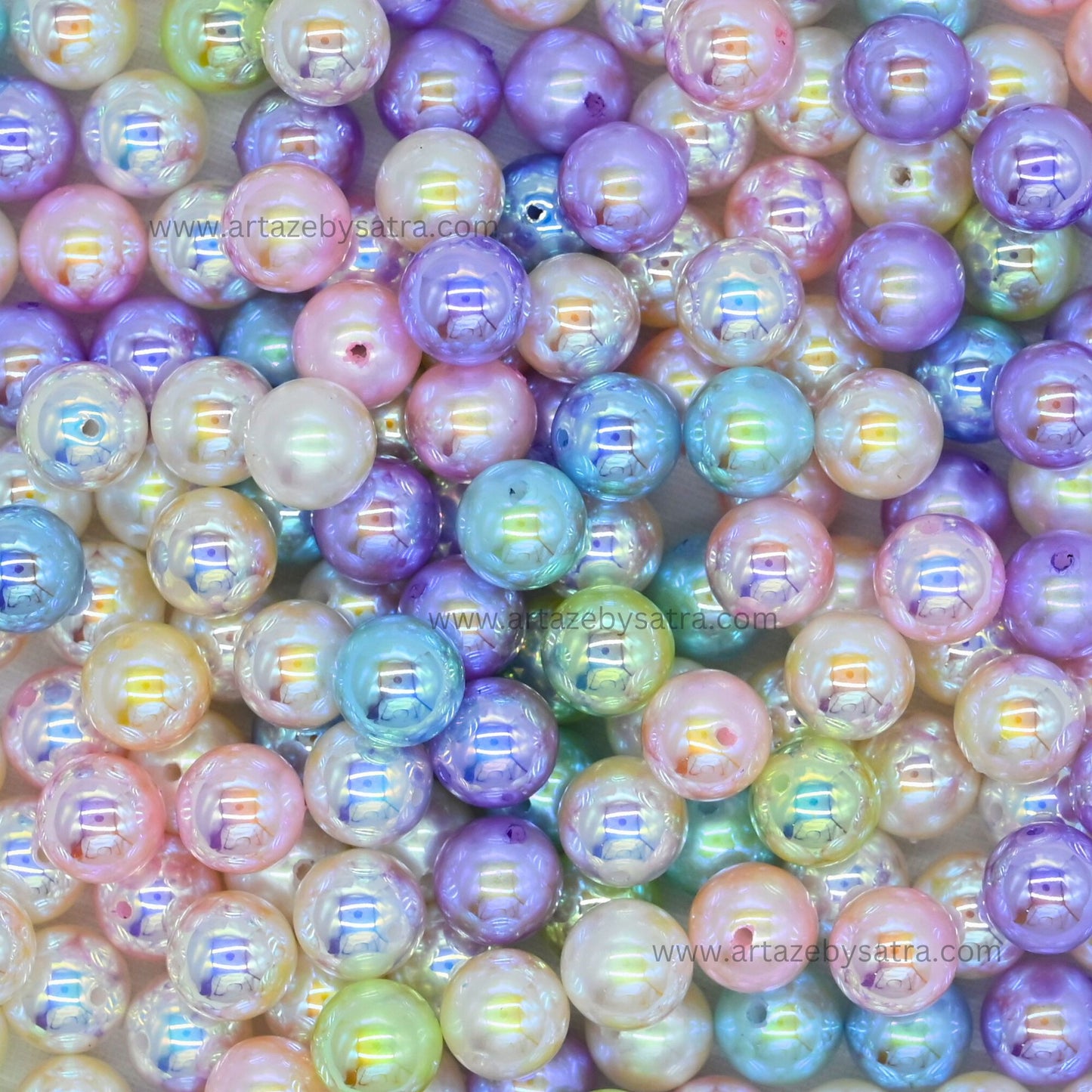 High-Quality Assorted Glossy Pastel Rainbow Pearl Beads | Qty : 6pcs | PB215